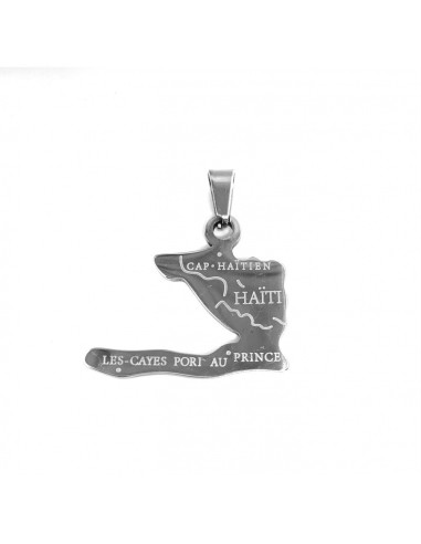 Pendentif Carte Haïti Acier Inoxydable