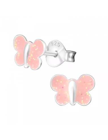 Boucles d'oreilles papillons bijou rose en argent