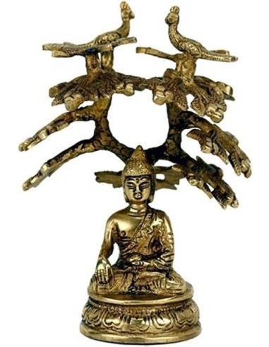 Figurine Bouddha Sakyamuni avec arbre de la Bodhi