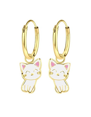 Créoles chat 12 mm bijou en plaqué or 585/000