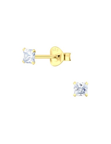 Boucles d'oreilles plaqué or 3 mm zircone carré