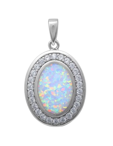 Pendentif opale blanche chauffée ovale