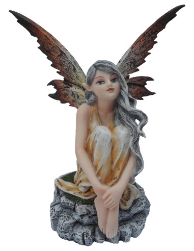Statuette figurine fée elfe rêveuse beige