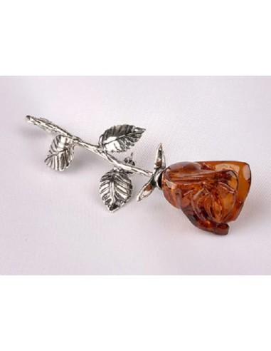 Broche fleur ambre cognac bijou en argent