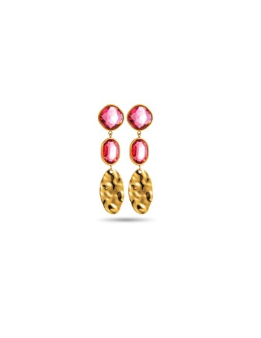 Boucles d'oreilles rose pendantes et acier doré