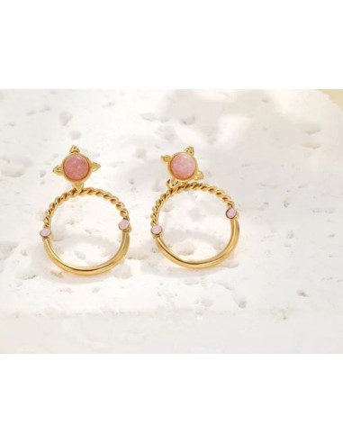 Boucles d'oreilles rose anneaux et acier