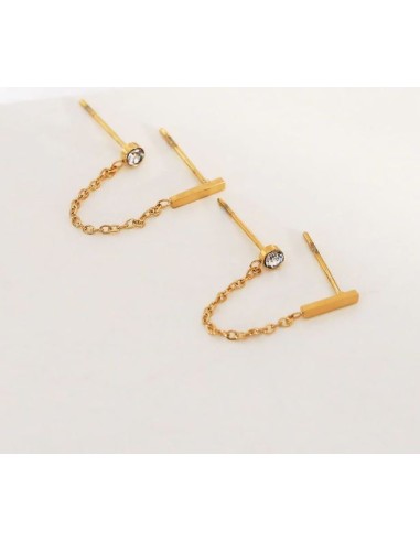 Boucles d'oreilles pendantes chaînage duo bijou en acier doré