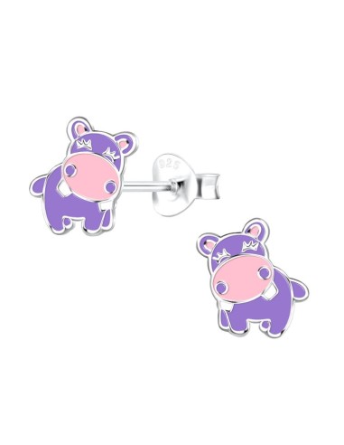 Boucles d'oreilles hippopotame bijou en  argent