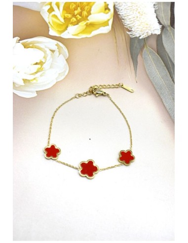 Bracelet fleurs rouge en Acier doré