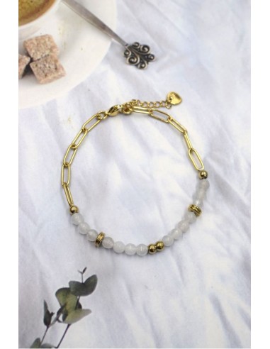 Bracelet perles blanches en acier doré