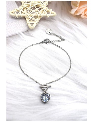 Bracelet cœur en zircone blanc bijou en acier