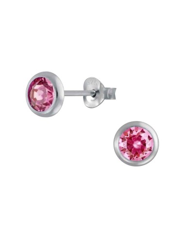 Boucles d'oreilles argent et cristal rose en 5 mm