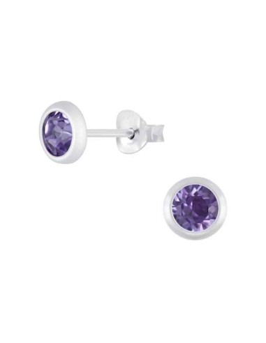 Boucles d'oreilles argent et cristal violet en 5 mm