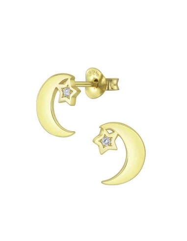 Boucles d'oreilles lune et étoile en plaqué or