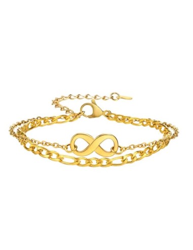 Bracelet infini double chaîne en acier doré