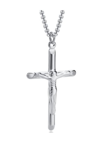 Collier Pendentif croix Christ en acier