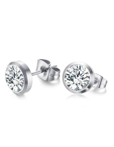 Boucles d'oreilles zircone 8 mm bijou en  acier