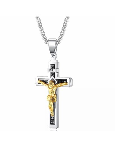 Collier pendentif croix et Christ en acier