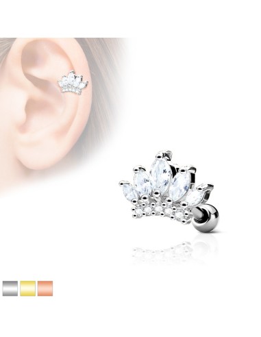 Piercing tragus cartilage 1.2 mm x 6 mm couronne zircones