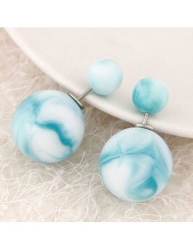 Boucles D'oreille bleu turquoise  Double Perle modèle Ahmose