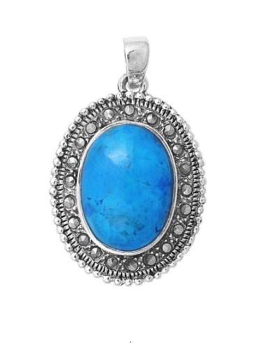 Pendentif turquoise ovale et marcassite bijou en argent