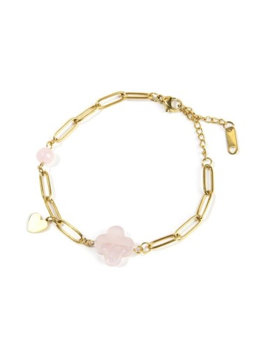 Bracelet quartz rose et acier doré