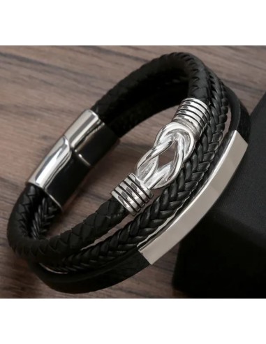 Bracelet multi rangs cuir noir PU accessoires acier