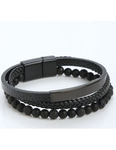 Bracelet multi rangs cuir noir PU accessoires acier