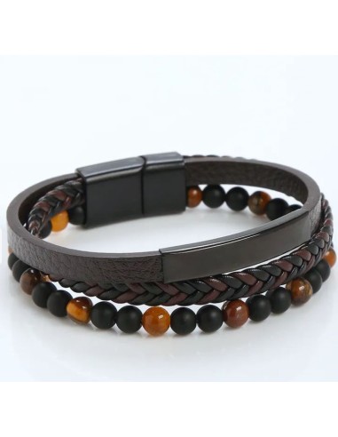 Bracelet multi rangs cuir noir et marron PU accessoires acier