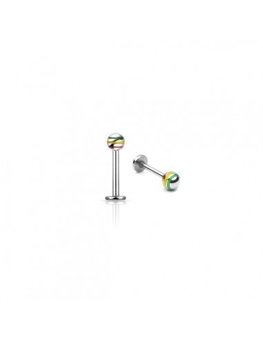 Piercing labret  boule acier rasta de 4 mm modèle Abiram