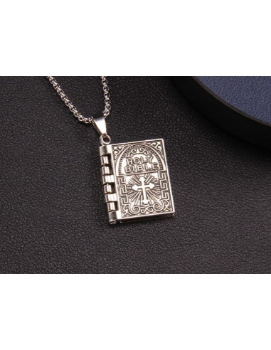 Pendentif livre de la bible en acier