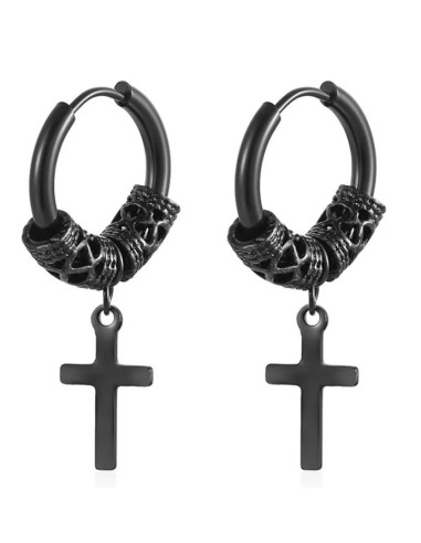 Boucles d'oreilles croix bijou en acier noir
