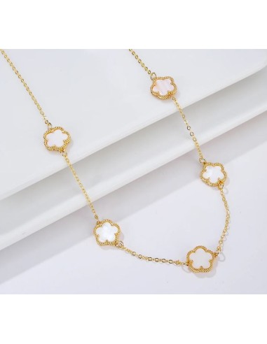 Collier 5 trèfles blancs en acier doré