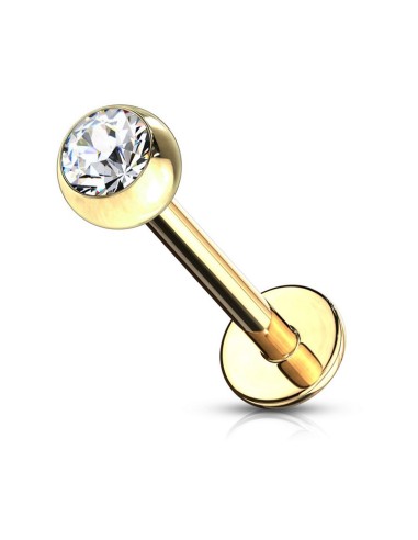 Piercing labret doré boule cristal blanc 1.2 mm 6 mm x 3 mm