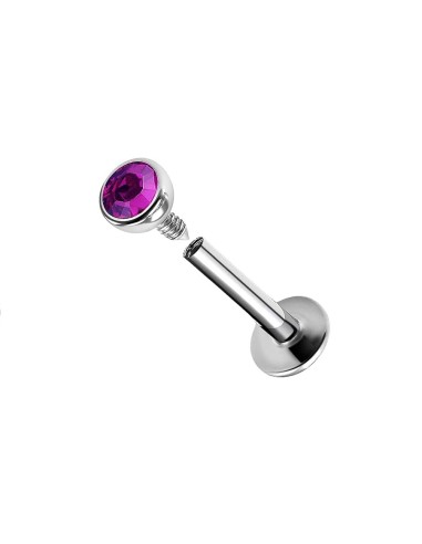 Piercing labret acier fushia filetage 1.2 mm x 8 mm x 2 mm