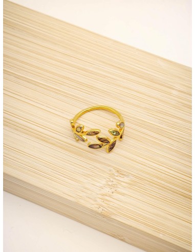 Bague acier doré laurier réglable