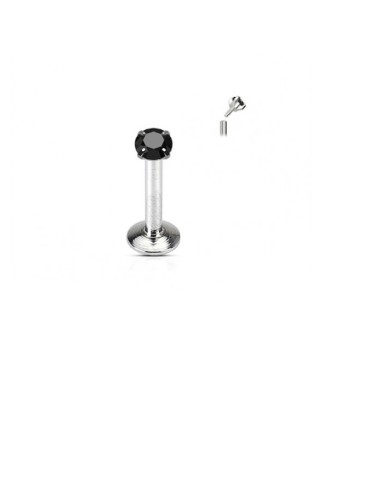 Piercing labret acier et zircone noir 1.2 mm x 8 mm x 2 mm