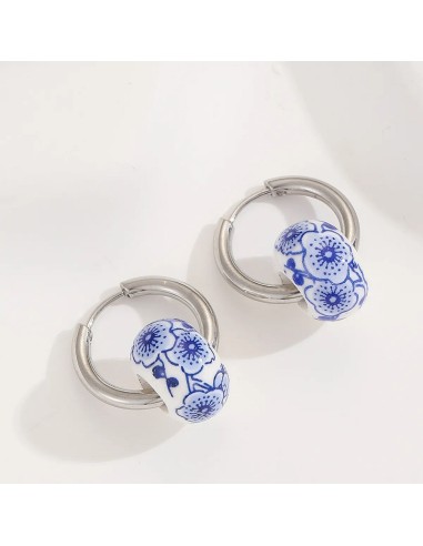 Boucles d'oreilles porcelaine bleu et blanc