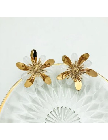 Boucles d'oreilles fleurs en acier doré
