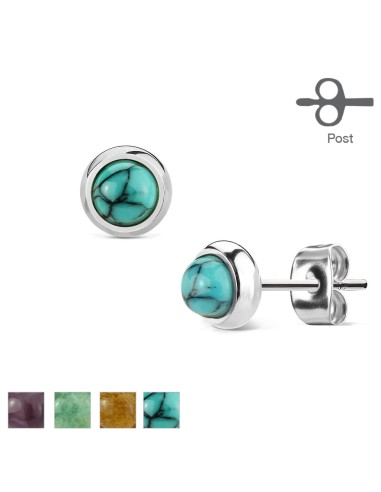 Boucles d'oreilles Acier et pierre améthyste 8 mm