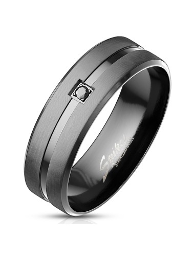 Bague noire en acier et zircone noir