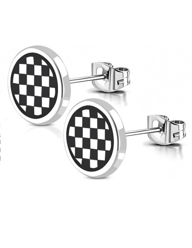 Boucles d'oreilles damier en acier