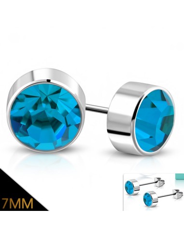 Boucles d'oreilles zircone bleu en acier en 7mm