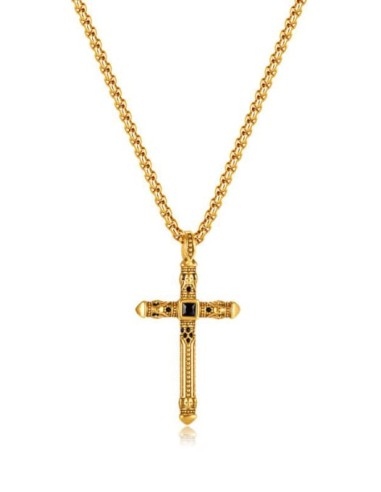 Collier croix acier doré