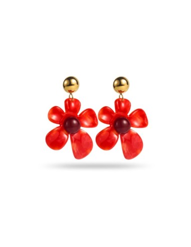 Boucles d'oreilles fleurs rouge bijou en acier