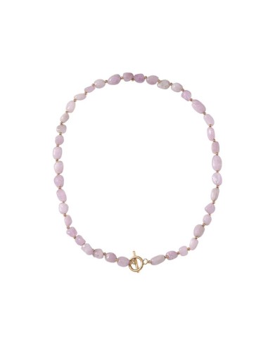 Collier Kunzite A pierres roulées et acier doré