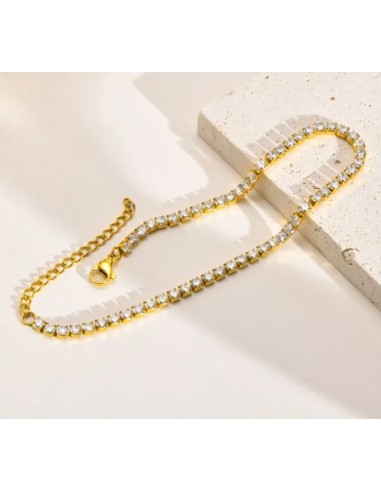 Bracelet strass blanc bijou en Acier doré en 19.5 cm