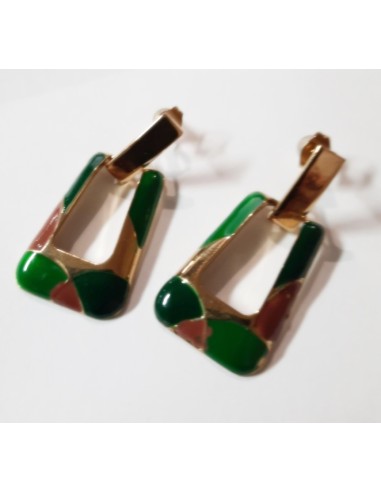 Boucles d'oreilles vert en émail bijou acier