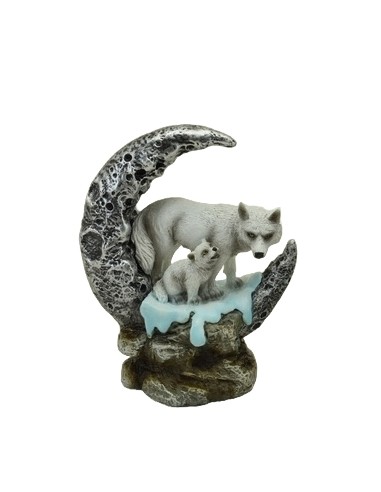 Statuette Loup et son louveteau sur la lune