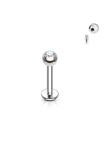 Piercing labret 1.2 mm x 8 mm x 3 mm zircone blanc